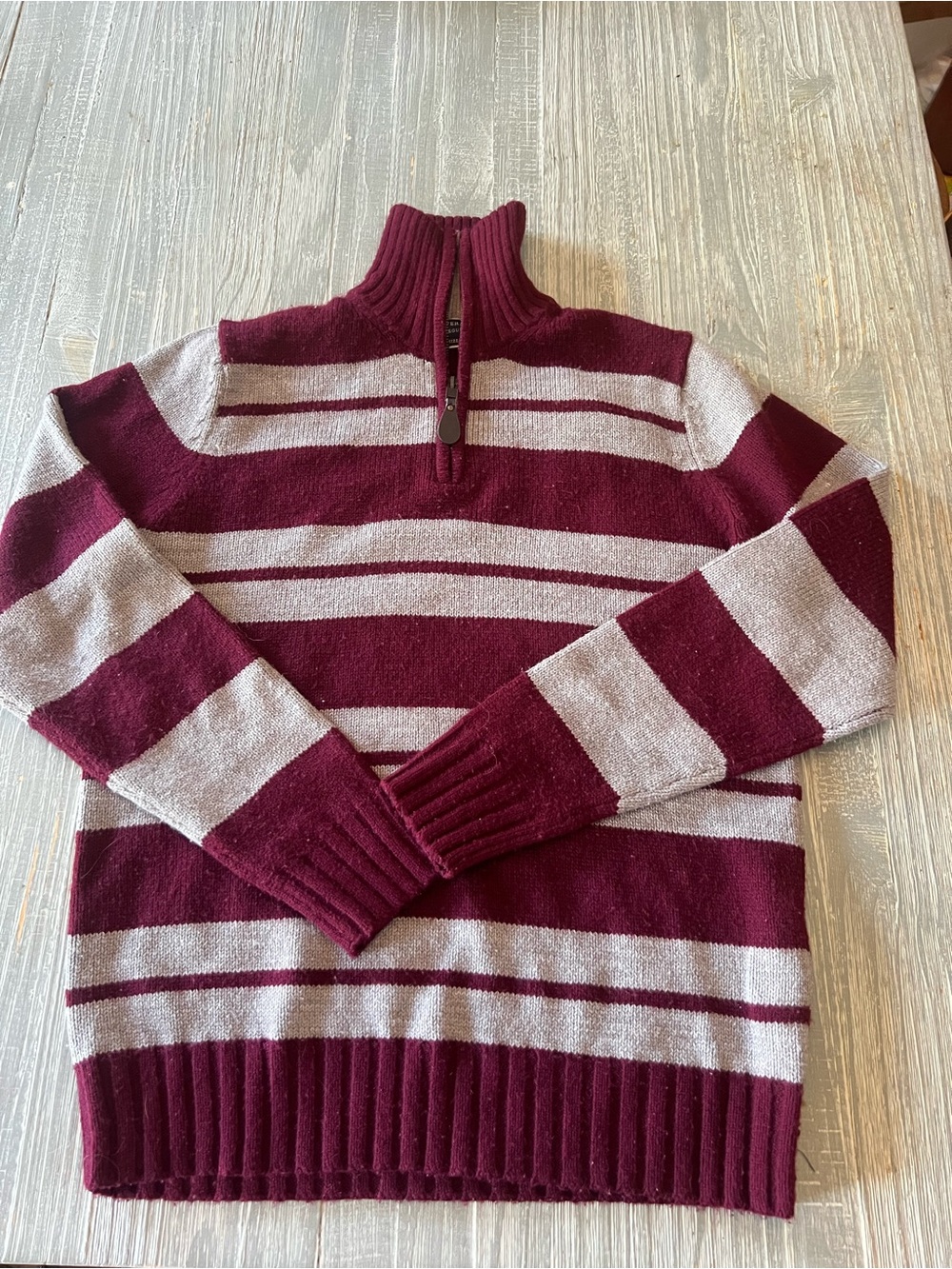 Sfera Men’s Burgundy & Gray Striped Half-Zip Sweater size L